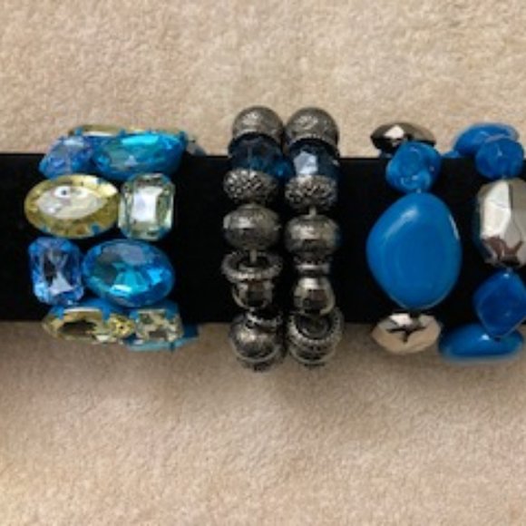 Bracelet Bundle - Assorted Variety of Four (4) Blue Stretch Bracelets - Picture 2 of 8